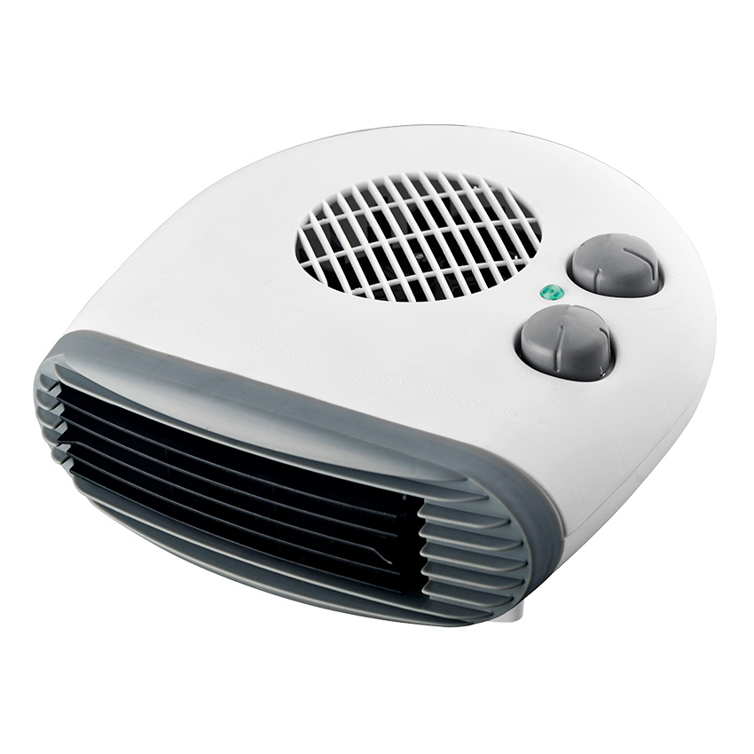 calefactor blanco detalle azul, práctico 2000w, función ventilador, protección contra sobrecalentamiento