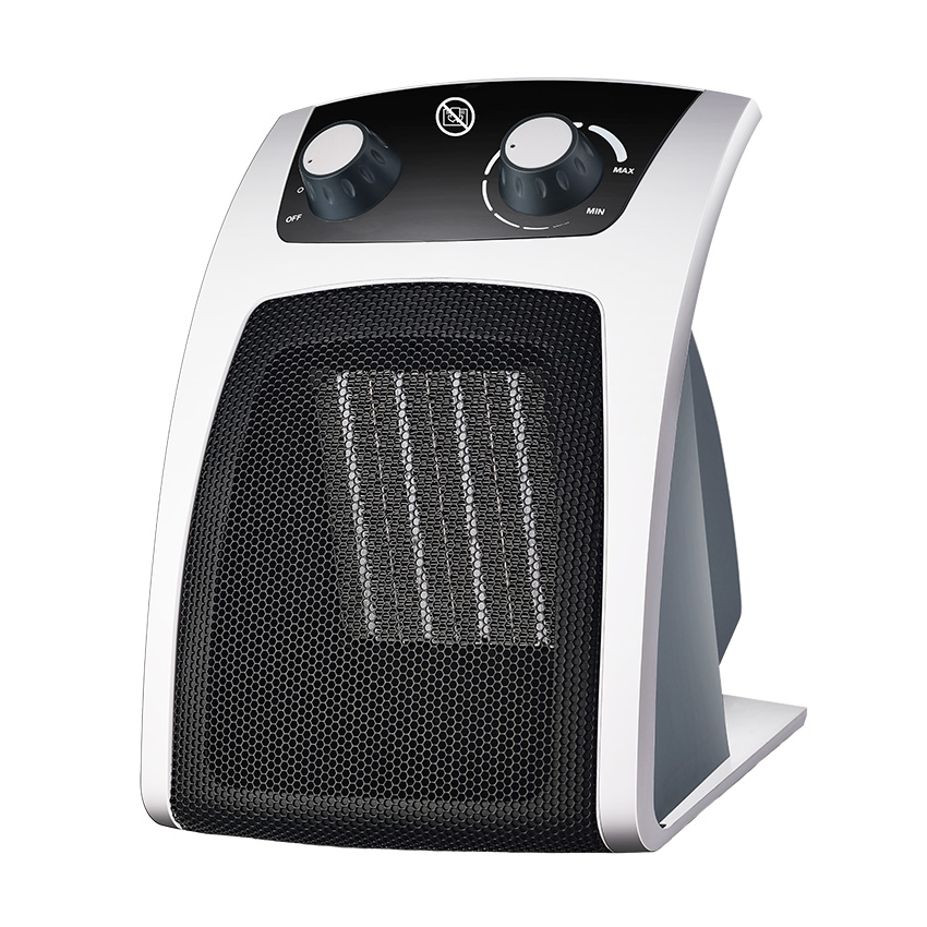calefactor vertical negro con botones bronce, 2 velocidades, 2200w