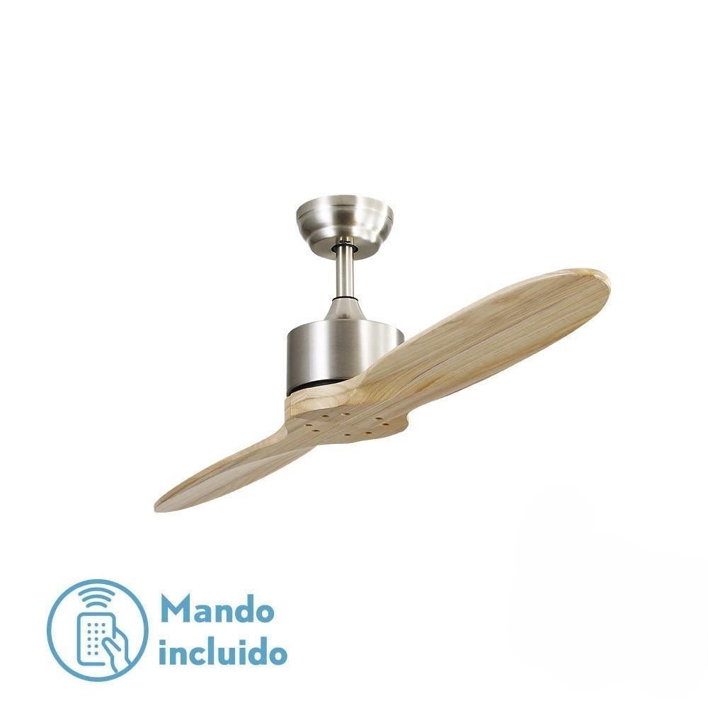 ventilador - ventilador dc con 2 aspas, sin luz, 5 velocidades, control remoto y temporizador. acabado en níquel y madera haya. 132 d*