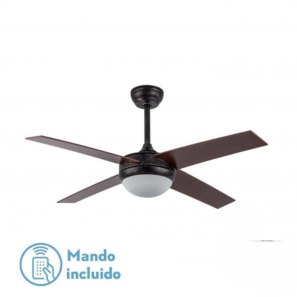ventilador dc 4 aspas, e27, color marrón rústico, 35/45x116,8 cm, control remoto y temporizador, ideal para refrescar espacios.