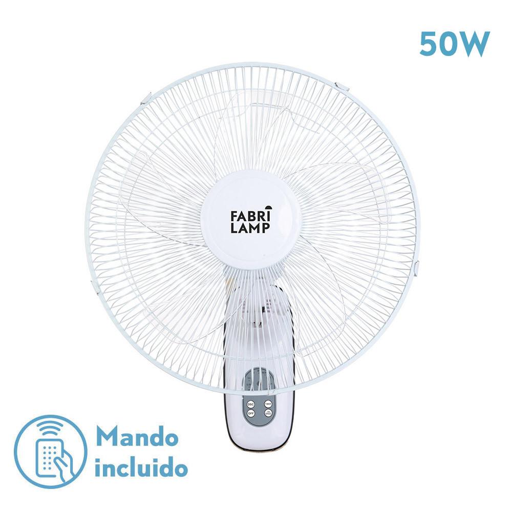 vENTILADOR PARED CUTA BLANCO 3VEL. 50W C/REMOTO OSCILANTE 5 ASPAS TRANSP. TEMPORIZADOR 53X43X30 CM