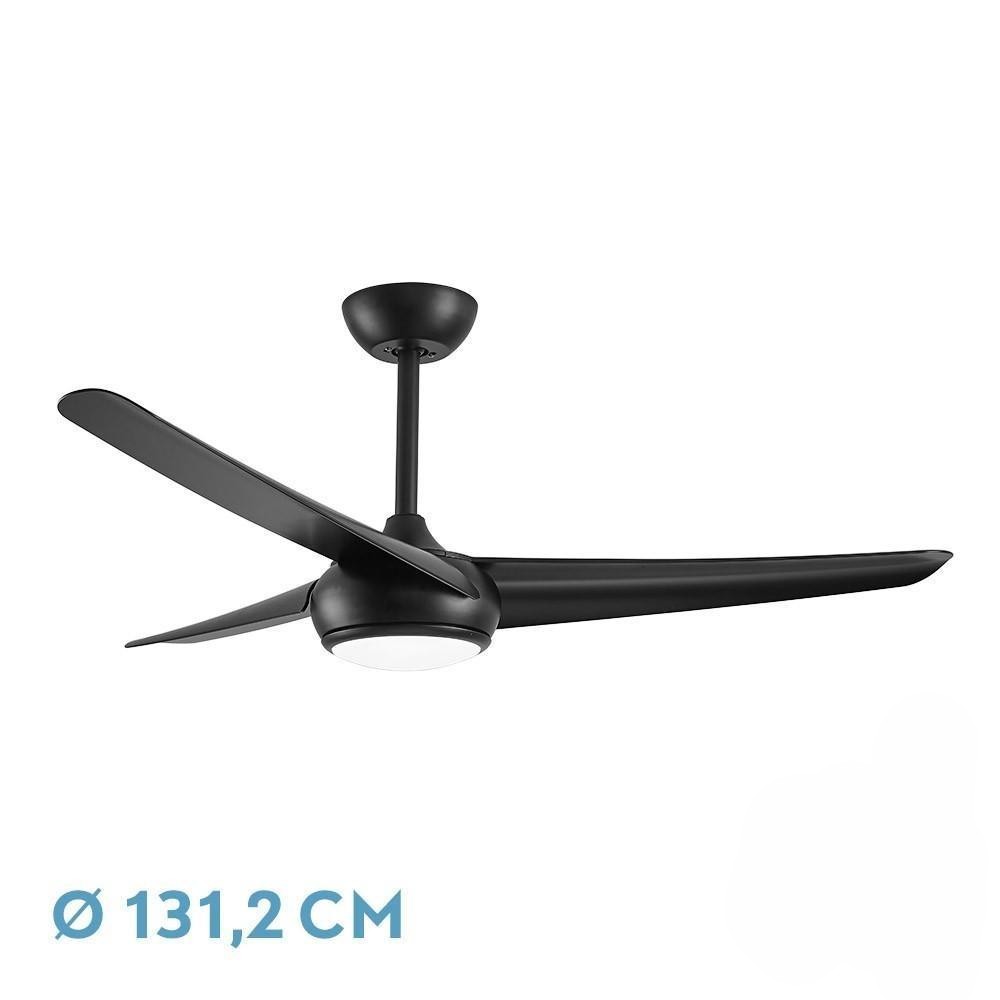 ventilador dc 24w negro, 3 aspas, 6 velocidades, 3 colores, 131,2 db, 2424 lm, control remoto, memoria y temporizador para refrescar espacios.