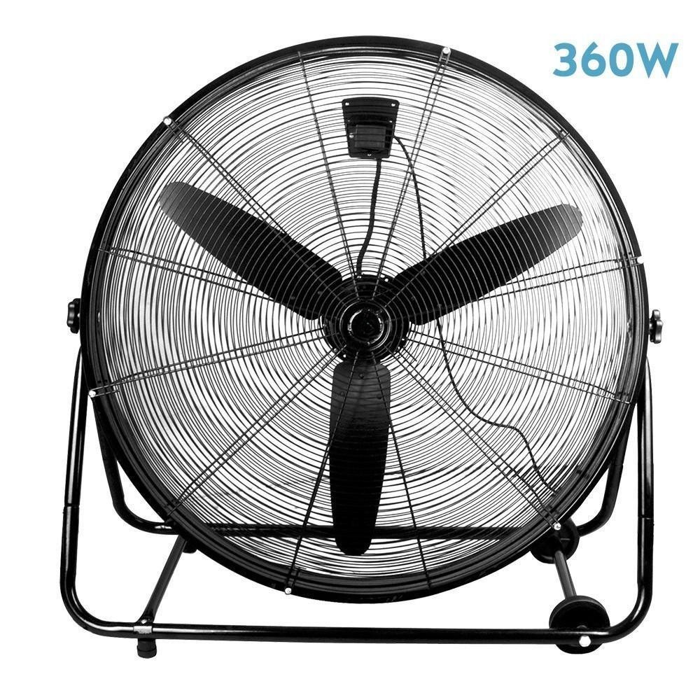 ventilador industrial 360w, 3 velocidades, 87db, dimensiones 92,5x95x42 cm, orientable, ideal para enfriar espacios grandes y mejorar la ventilación.