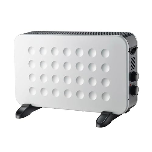 convector Hogar 2000W en blanco y negro elegante. Ofrece 2 potencias, termostato regulable y protección contra sobrecalentamiento. Medidas: 38x61x22 cm. Ideal para tus espacios.