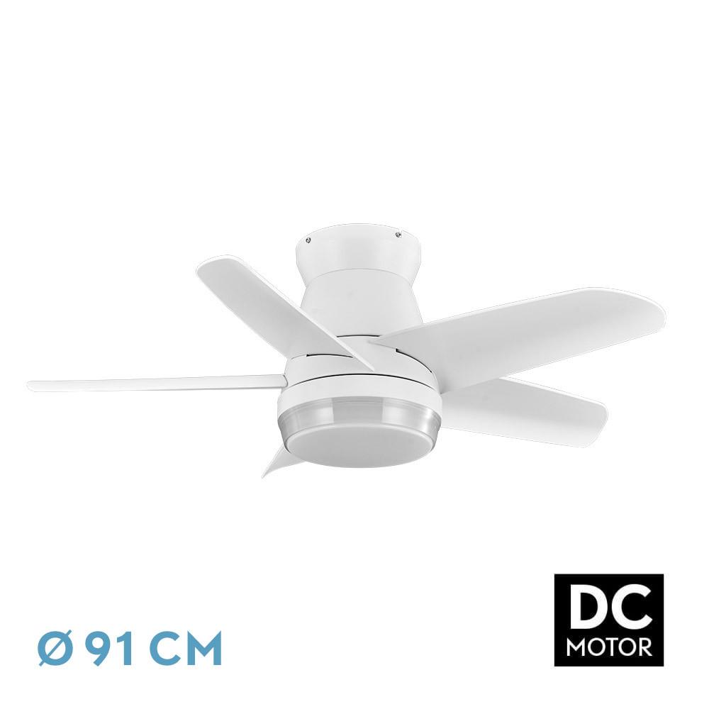 ventilador DC 24W 2400LM 5 Aspas 91d 3000K/4500K/6000K con Control Remoto, Temporizador y Memoria para climatización y confort.