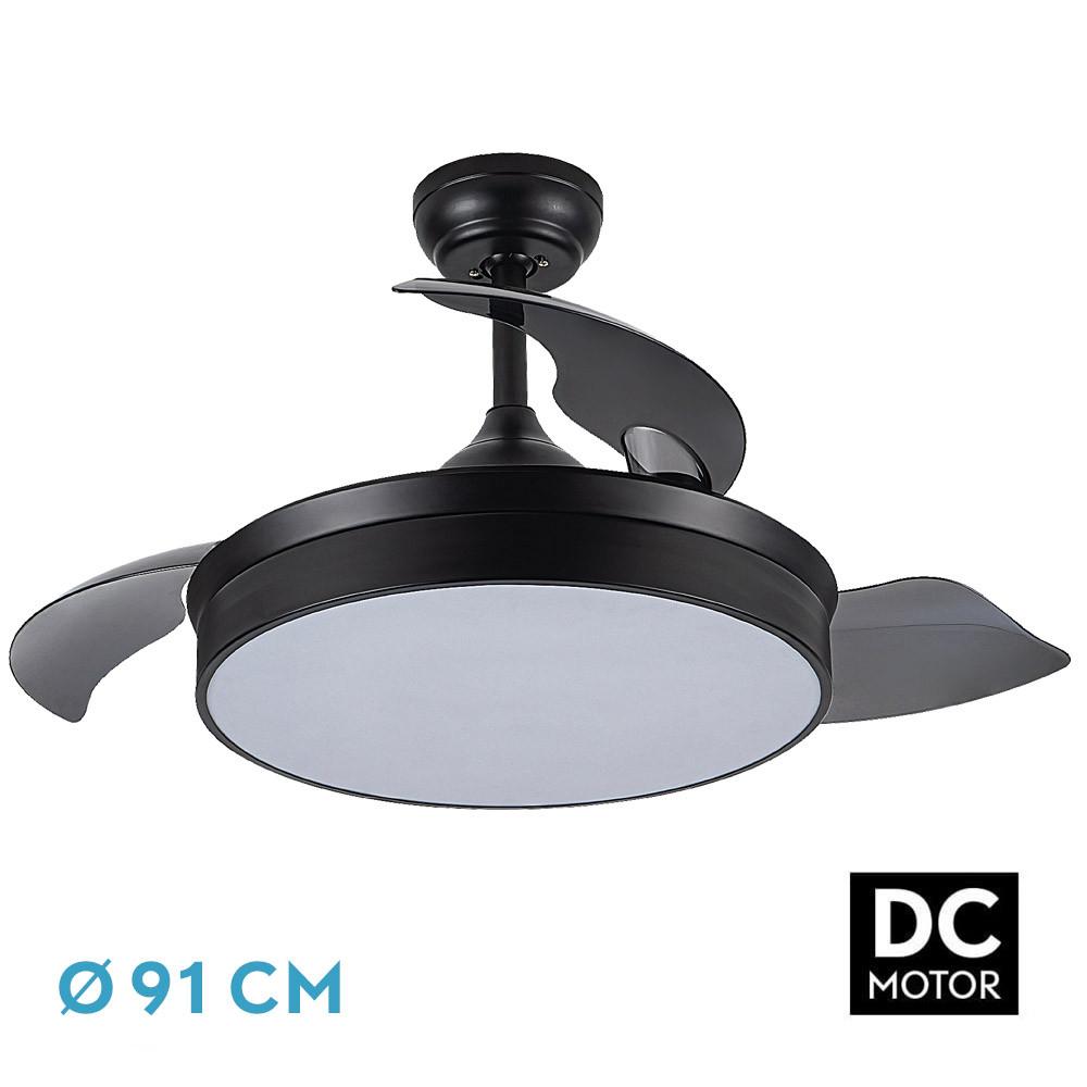 ventilador DC 48W, 4800lm, 3 aspas, 91d, 6 velocidades, 3000-4000-6000K, control remoto, temporizador y memoria, ideal para climatización y confort.