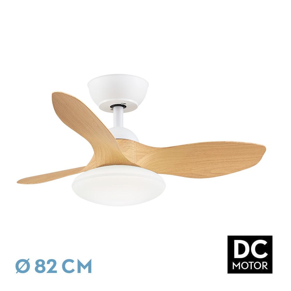 ventilador DC 36W 2880lm Blanco/Haya, 3 aspas, 82° de apertura, 3000K/4500K/6000K, control remoto, temporizador, memoria - ideal para climatización y confort.