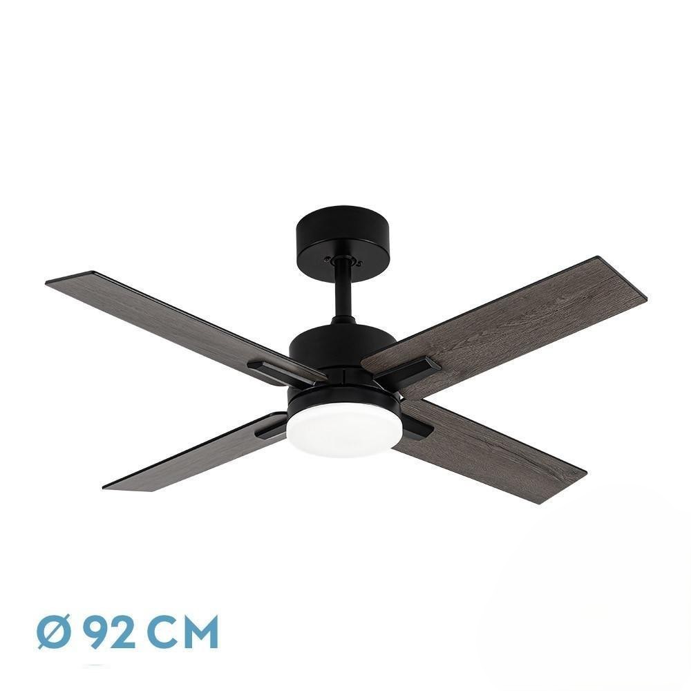 ventilador dc 20w 4 aspas negro/gris 6 velocidades 3000k/4000k/6500k 2350lm con control remoto, memoria y temporizador para mejorar la ventilación.