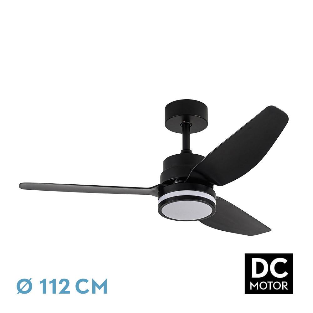 ventilador DC 20W, 3 aspas, 6 velocidades, 3000-4000-6500K, 2350 lm, con control remoto, memoria y termómetro; ideal para climatización y confort.